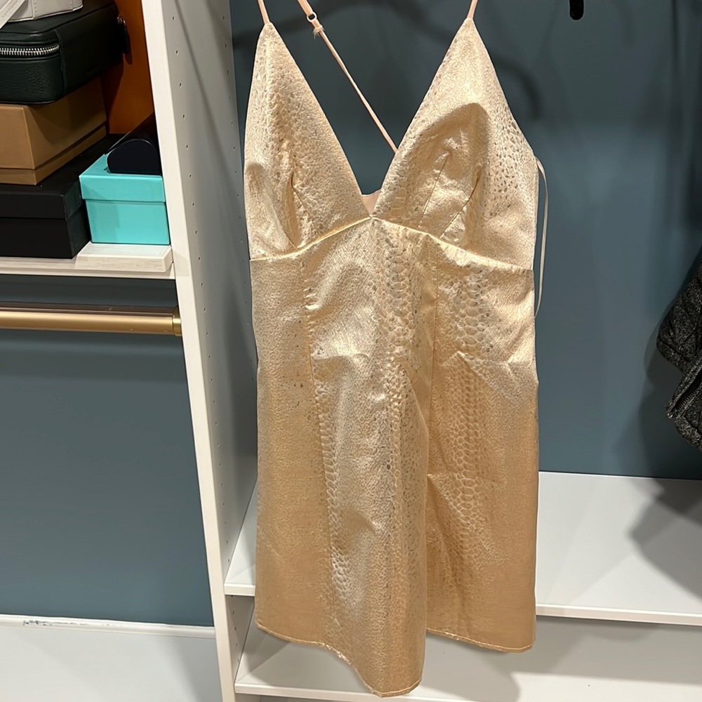 Snake skin patterned gold dress